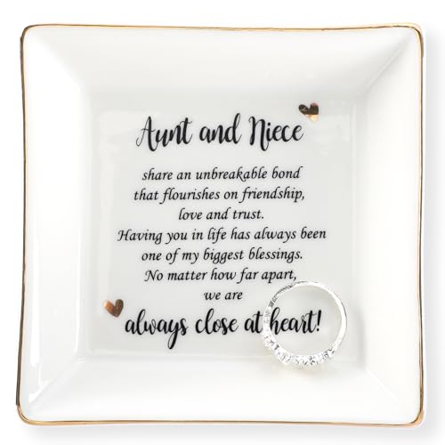 HOME SMILE Mother's Day Aunt Gifts from Niece,Aunt and Niece Gifts,Ceramic Jewelry Dish Tray for Aunts BirthdayValentine's,Thanksgiving,Xmas-Aunt and Niece Share an Unbreakable Bone - style: Aunt