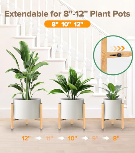 Plant Stand Indoor Adjustable, Metal Modern Indoor Plant Stand, Heavy Duty Plant Stands Outdoor Corner, Stable Plant Holder, Fits 8 to 12 Inches Pots, Black, 1 Pack, Natural Wood-Grain - color: Natural Wood-Grain, size: 1 Pack