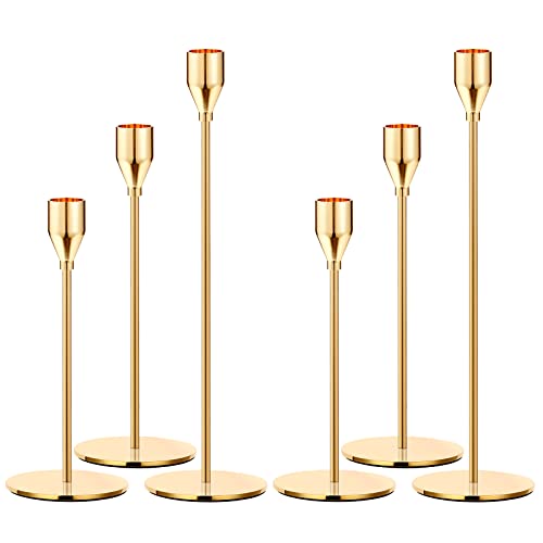 Oatnauxil Metal Gold Taper Candle Holder for Wedding, Dinning, Party, Fits 3/4 inch Thick Candle&Led Candles (Set of 6 Pcs) - color: Gold