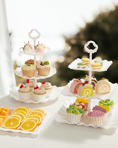 Kootek Dessert Cupcake Stand, 10pcs Dessert Table Display Set, 3 Tiered Cup Cake Holder Tower Stand Riser& Cookie Serving Trays for Wedding, Tea Party, Birthday, Baby Shower - color: Bright White, size: 10 Set