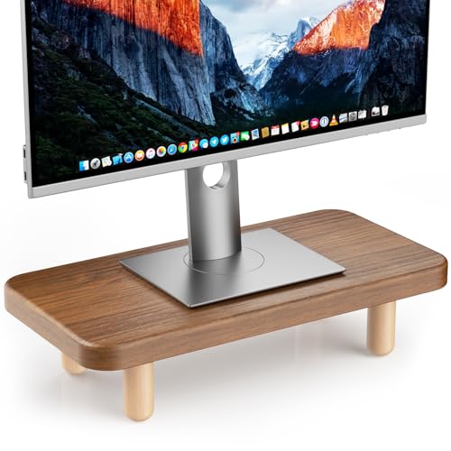 Monitor Stand Riser, 16Inch Wood Desk Organizer with Monitor Stand & Storage Computer Monitor and Laptop Riser Multifunctional Laptop Stand Desk Organizer for Office Home Screen/Laptop Walnut