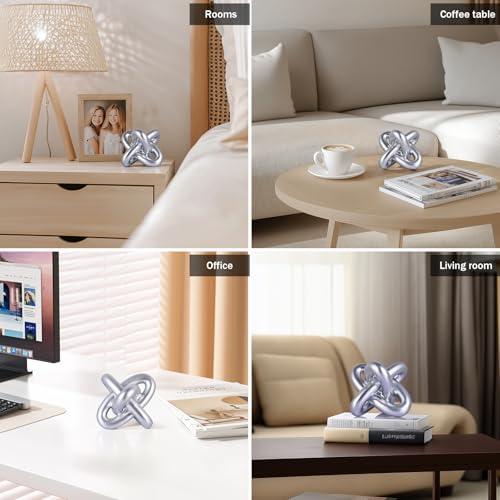 DOVDOV Silver Knot Sculpture, Three Knot Sculpture Silver Home Decor Accent, Suitable for Rustic Style Coffee Tables, Living Room Dining Tables, entryway Shelves, and Small Decorations. - color: Silver