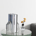 Kitcom Decorative Bookends for Books, Set of 2, Heavy Duty Book Holders Stopper for Shelves, Bookshelf, Bookcase, Office Desk, Home Decor, Aesthetic Layered Arch Design, Clear