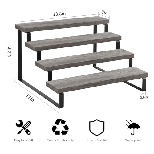 YINMIT Wooden Display Riser Stand, Tiered Perfume and Cologne Organizer Stand, 4 Tier Spice Rack Organizer, Rustic Display Shelf for Candles (4 Tier,Grey) - color: 4 Tier,Grey