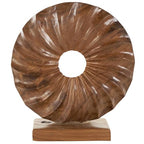 Deco 79 Teak Wood Abstract Handmade Decorative Sculpture Dimensional Circular Home Decor Statue with Center Cutout, Accent Figurine 16" x 5" x 17", Brown - size: 16" x 5" x 17"