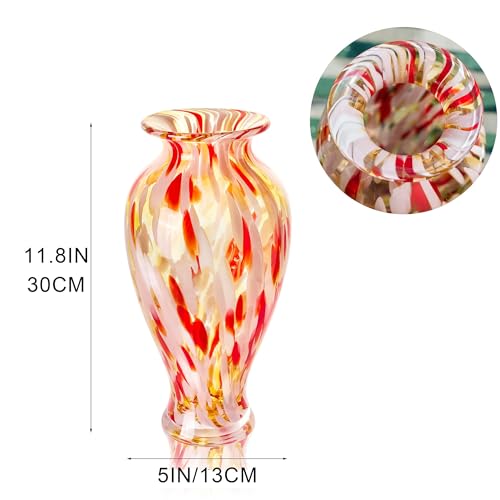 QFkris Hand Blown Glass Vase for Flowers, 12 Inch Tall Crystal Flower Vases for Bouquet Home Decor Decorative Centerpieces, Unique Galentines Day Gift, Gift for Her Lover Girlfriend - style: Tall