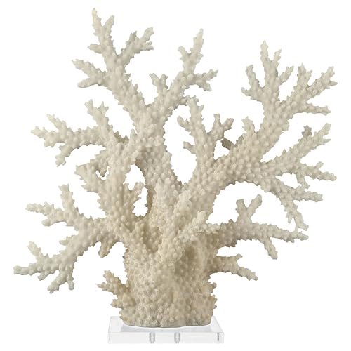 Deco 79 Polystone Coral Decorative Sculpture Home Decor Statue with Clear Acrylic Base, Accent Figurine 21" x 6" x 21", Cream - size: 21" x 6" x 21"