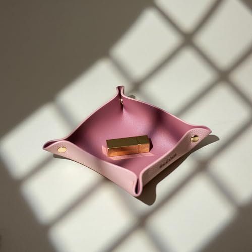 OLETHA Small Foldable Valet Tray - Aesthetic Desk Organizer for Home, Office & Travel - Portable Catch All Bowl for Keys, Jewelry & Essentials - Pink - color: Pink