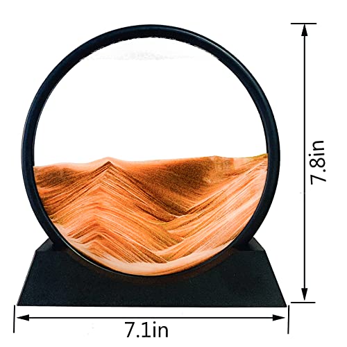 HYUGF Moving Sand Art Picture Decor, 3D Deep Sea Sandscape Liquid Motion, Round Glass Frame Display Flowing Sand Relaxing Gift for Kids Adults Home Office Work Desktop Decoration Toy (Gold, 7") - color: Gold, size: 7 inches