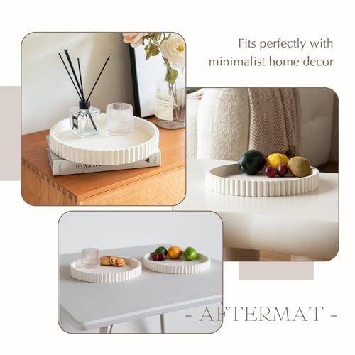 Decorative Tray for Coffee Table, Living Room, Side Table, 11" White Round Concrete Home Decor Serving Trays for Accent Table, Console Table - color: White