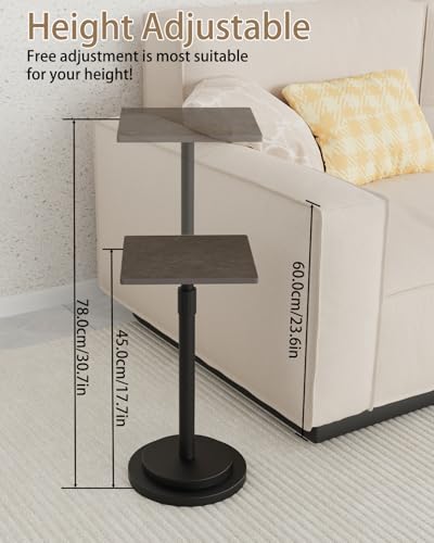 Versatile End Table with Metal Base, Height Adjustable, Vintage Square Indoor Metal Plant Stand, for Sofa, Bedside Small Couch, Living Room and Bedroom, 1 Pack, Dark Brown, GBZ001SZ-1 - color: Dark Brown, size: Square