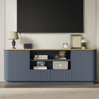 QUW 70" Fluted TV Stand for TVs Up to 80", Modern Entertainment Center with 2 Drawers & Cabinets, TV Console with Curved Profile Design, Luxury Wooden Media Console for Living Room, Navy Blue - color: Navy Blue