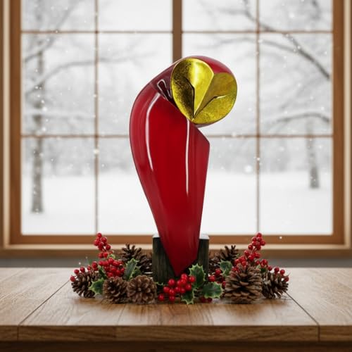 Mid-Century Modern 15 Inch Resin Owl Sculpture - Handmade Vintage Home Decor Statue for Bookshelves, Office Desk, Mantel & Collector Display (red) - color: Red