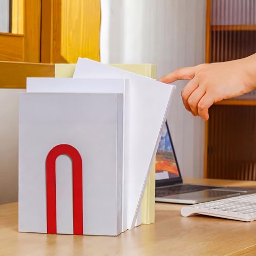 Chunful 12 Pcs Modern Metal Book Ends for Shelves Decorative Small Bookends Book Shelf Organizer Minimalist Design Stopper to Hold Books for Home Office (Red,5.5 * 3.75 * 2.25inch) - color: Red, size: 5.5*3.75*2.25inch