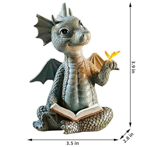 YWHWXB Garden Dragon Resin Sculpture,Lovely Outdoor Sculpture Ornaments,Garden Dragon Decor Statue for Home Patio Courtyard Lawn Decoration - color: Read a Book