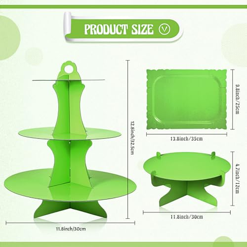 Zopeal 7 Pcs Dessert Table Display Set 3-Tier Cupcake Stand 1-Tier Cup Cake Display Tower Platters and Serving Trays Cardboard Cake Cookie Holders for Wedding Birthday Party Baby Shower(Green) - color: Green