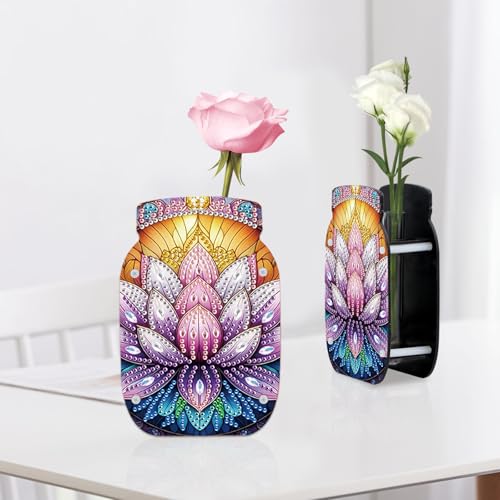 5D Diamond Painting Kit Vase, DIY Lotus Flower Diamond Art for Adult Beginners Acrylic Special Shaped Double-Sided Vase Handmade Crafts, Suitable for Home Living Room Desktop Decoration - color: Lotus Flower