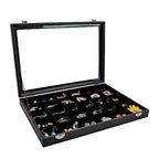 Wudygirl 30 Grid Jewelry Organizer Clear Lid Jewelry Tray Stackable Jewelry Storage Case Display Rings,Earrings,Necklace,Black Velvet (30 Grid) - style: 30 Grid Tray