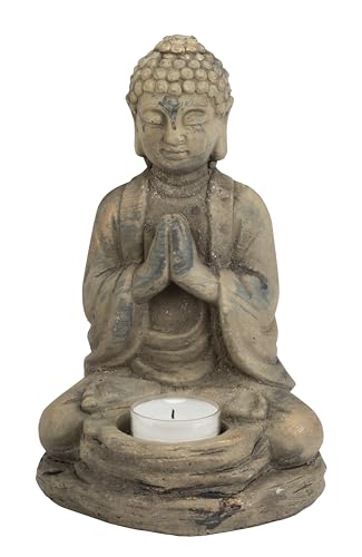 Biedermann & Sons Gray Stone Buddha Tea Light Holder, Light Gray with Gold Highlights, 6 Inch Wide x 8 Inch Tall, Decorative Tealight Accent for Calm Home Decor - color: Sitting Tealight Holder