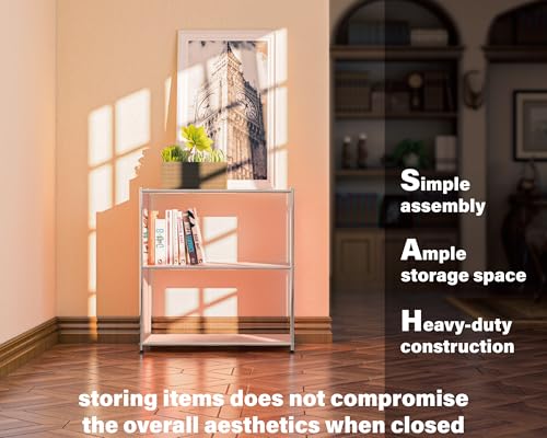 32-Inch 2-Tier Metal Bookcase, Open Shelf Storage Organizer for Living Room, Bedroom, Side Table or Nightstand Use, Modern DIY Assembly (Matt Pink) - color: Matt Pink