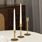 Gold Candle Holders, Modern Taper Candle Holders for Table Mantel Dining Wedding Home Decor, Brass Candlestick Holders Set of 3