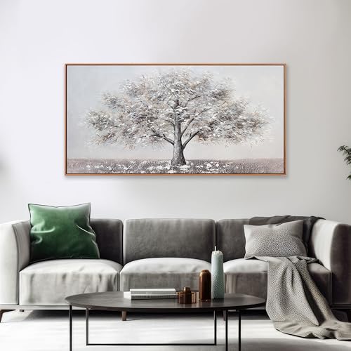 Abstract Wall Art Tree of Life White Background Canvas Wall Decor Framed Artwork Modern Aesthetic Suitable for Living Room Bedroom and Office Home Decor 20x40 In - color: White, size: 40"L x 20"W