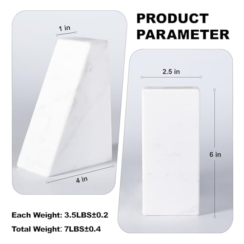 Karibiber Marble Bookends for Heavy Books, Decorative Book Ends for Shelves, White Stone Durable and Heavy-Duty Book Ends for Hardback Books & CDS, Unique Book Stopper & Holder, Set of 2 - color: Greece-volakas