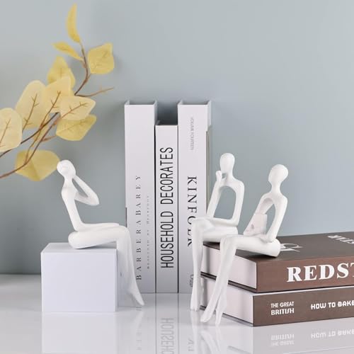 Set of 3 Minimalist Statues, Abstract Thinker Figurines, Sitting Zen Pose, Lightweight & Durable Acrylic Gypsum Cement. Suitable for Office, Living Room, and Desk Decoration.