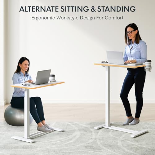 FLEXISPOT H7 Adjustable Overbed Bedside Table with Wheels Pneumatic Mobile Standing Desk Laptop Desk Rolling Computer Cart Movable Overbed Table Hospital Home Use(27.6" W x 15.7" D, White Maple) - color: White Maple, size: Small