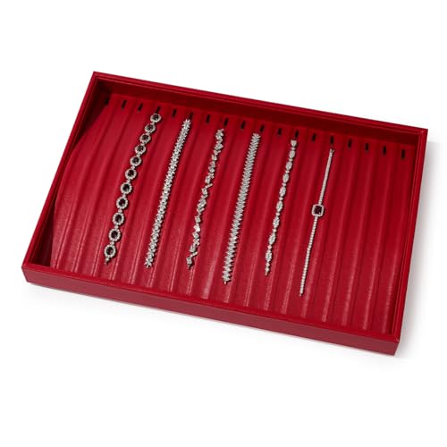 18 Slots PU Leather Jewelry Tray Necklace Display Tray Jewelry Organizer Drawer Necklace Bracelet Holder Organizer Tray Stackable Display Storage (Red) - color: Red, size: 18 Slot