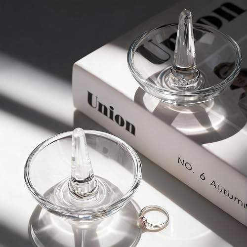 H&D HYALINE & DORA 2 Pack Round Glass Jewelry Dish Jewelry Tray Ring Dish Birthday Holiday Gifts for Women Mom(3.1 Inch) - color: round shaped 3.1in-2pcs
