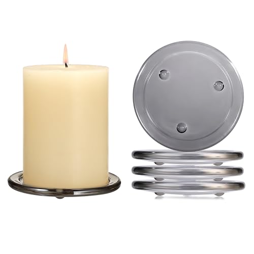 OwnMy 5PCS Glass Pillar Candle Holders Set - 3 Inch Glass Pillar Candle Plates, Round Candle Stand Base Clear Candle Plates and Trays for Wedding Dining Table Centerpieces, Grey