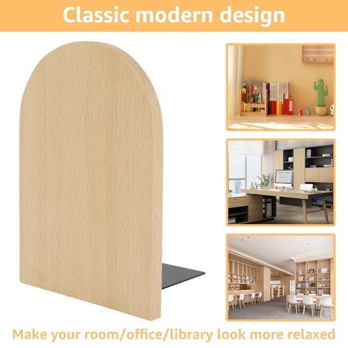 Wood Book Ends, Non Skid Desk Book Stands, Decorative Books Holder Creative BookStopper Sturdy Desk BookEnds to Hold Heavy Books Beech Bookend Supports for Office Home School(Beech) - color: Beech