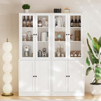 TUSY 71" TV Stand Storage Set - 2 Tall Bookcases & 2 Side Cabinets, Media Console with Glass & Wood Doors, Entertainment Center with Drawers, Tall Media Console for Living Room (White, ADDA) - color: White