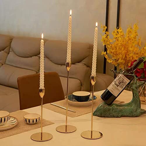 Gold Taper Candle Holder Set of 6, Brass Gold Tall Candlestick Holders, Metal Vintage Candle Stickers Long Holder Set, Pillar Decorative Candle Holder Fits 3/4 Inch Candle - color: French Gold-6 Packs