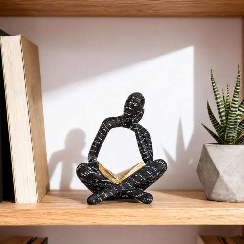 Black Modern Reading Figurine Statue - Abstract Thinker Sculptures Art Ornament for Bookshelf & Desk Decor, Modern Bookworm Reader Figurine for Home Office Living Room Coffee Table - Gifts for Women - color: Reading-black