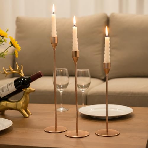 6pcs Candlestick Holders, Metal Taper Candle Holder Bulk Rose Gold Tall Candlestick Holders Taper Candle Holder for Table Centerpieces Candlesticks for Wedding Christmas Party-3size