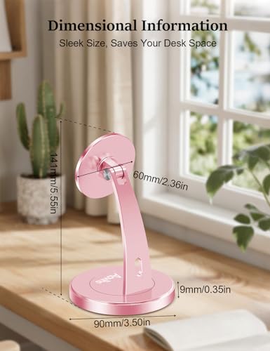 Aoviho Magnetic Phone Stand for Desk – 360° Rotating Aluminum Phone Holder, Stable Desk Stand for Office, Home & Kitchen, Compatible with iPhone 17 Pro Max 16–12 Series and MagSafe Cases, Rose Gold - color: Rose Gold