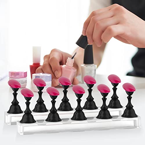 Nail Stand Acrylic Nail Art Display Stand Magnetic Nail Tips Practice Holder 54 Pcs Reusable Adhesive Putty for DIY Painting Nails Stand kit (Black) - color: Black