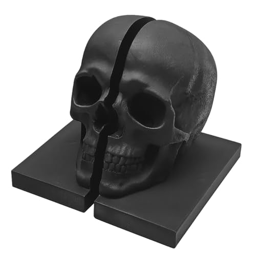 Black Skull Head Skeleton Decorative Statue Unique Design Split Resin Sculpture Home Decoration Gothic Art Piece Halloween Decor (Black)