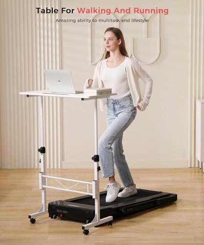 KLSMYHOKI Standing Desk Adjustable Height, Mobile Stand Up Desk with Wheels Small Computer Desk Rolling Desk, Portable Laptop Desk White Standing Table Home Office Desks 16"x31.5" Height 27"-43.5" - color: White