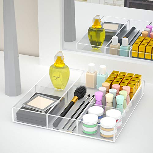 HIIMIEI Acrylic Drawer Organizer, 6 Section Clear Makeup Tray Organizer for Drawer Office Bedroom(11.8x11.8 inch) - size: 12'' x 12''