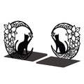 Peacoblue Metal Bookends for Shelves, Modern Decorative Heavy Duty Study Book Support Stoppers for Office, Desk, Shelf, Room 5.3"x4.3"x5.3" Cast Iron Tall Bookends, 1 Pair (Moon with Cat and Flower) - style: Moon with Cat and Flower