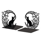 Peacoblue Metal Bookends for Shelves, Modern Decorative Heavy Duty Study Book Support Stoppers for Office, Desk, Shelf, Room 5.3"x4.3"x5.3" Cast Iron Tall Bookends, 1 Pair (Moon with Cat and Flower) - style: Moon with Cat and Flower