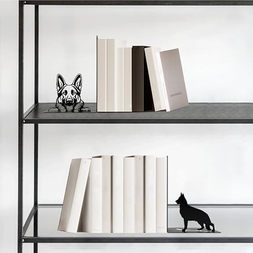German Shepherd Theme Bookends Decor – Dog Gifts with Black Modern Bookends, Decorative Bookends for Shelves – Unique Book Stopper for Shelves (German Shepherd) - color: German Shepherd