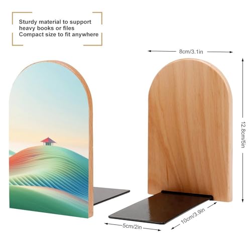 Ancient Chinese Vista Wooden Bookends Shelves 2 PCS Watchtower Set Among Rolling Hills Historical Landscape Sturdy Book Holders Desktop Organizer for Home Office Libraries - color: Color-5
