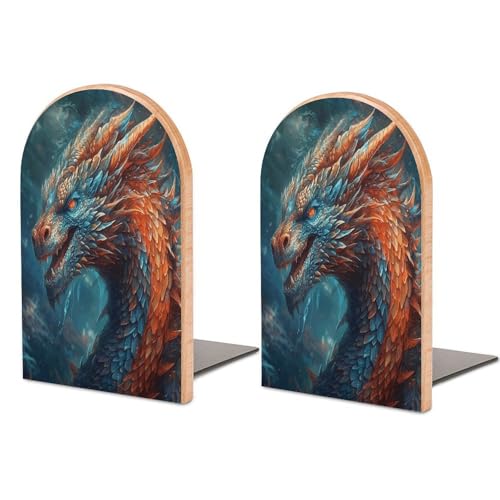 Dragon Art Bookend Wood Book End for Shelves Heavy Duty Non-Slip Wooden Bookend Support Universal Economy Bookends Fancy Modern Decorative Book Accessories 1 Pairs