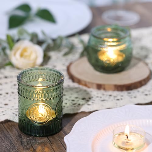 DARJEN 12Pcs Green Votive Candle Holders - Glass Tea Light Candle Holder for Wedding Shower, Candle Holder Bulks for Wedding & Home Table Decor, Vintage Parties Gifts - color: Green, size: 12 PCS