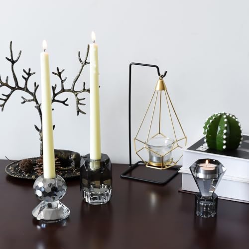Smoky Grey Crystal Candle Holder, Set of 3 Crystal Clear Candlestick Stand for Pillar Taper Tealight Candle,Party, Wedding and Christmas Candle Holder Decoration - color: Smoky Grey