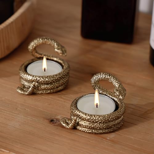 NIKKY HOME Gold Snake Tealight Candle Holders Set of 2, Centerpiece Table Decorations, Decorative Metal Stand for Tea Light Candles, Votive Candles